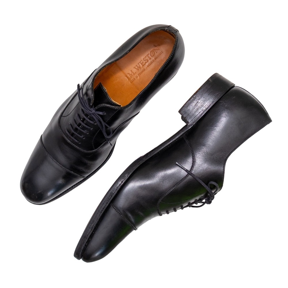 J.M. Weston Black Leather Cap Toe Oxford Dress Shoes Men's UK 8 D US 9 EU 42